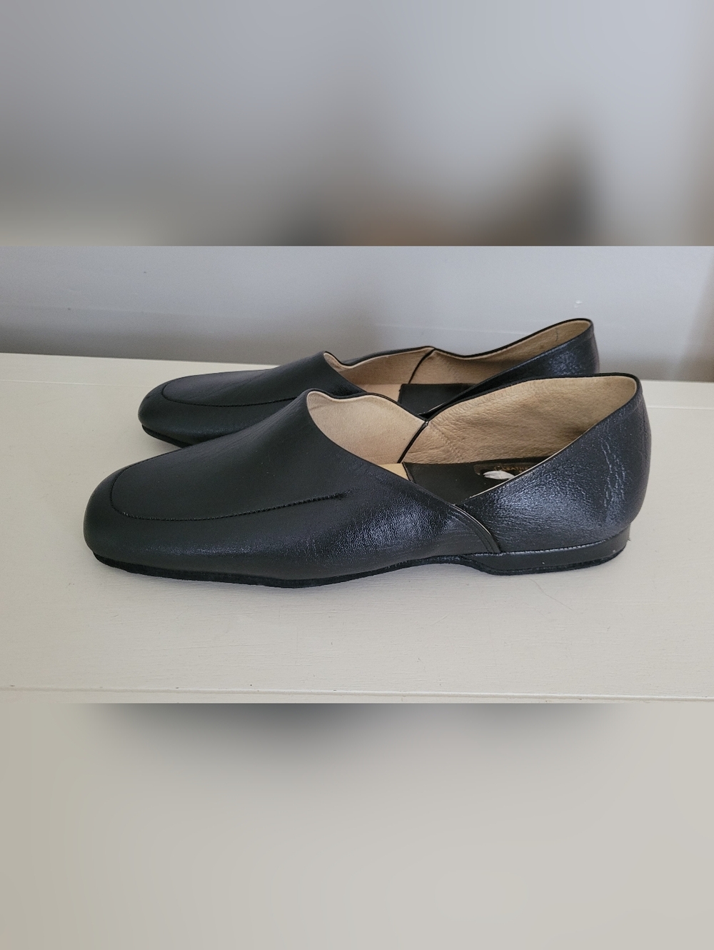 Black Leather Slip On Loafers Slippers